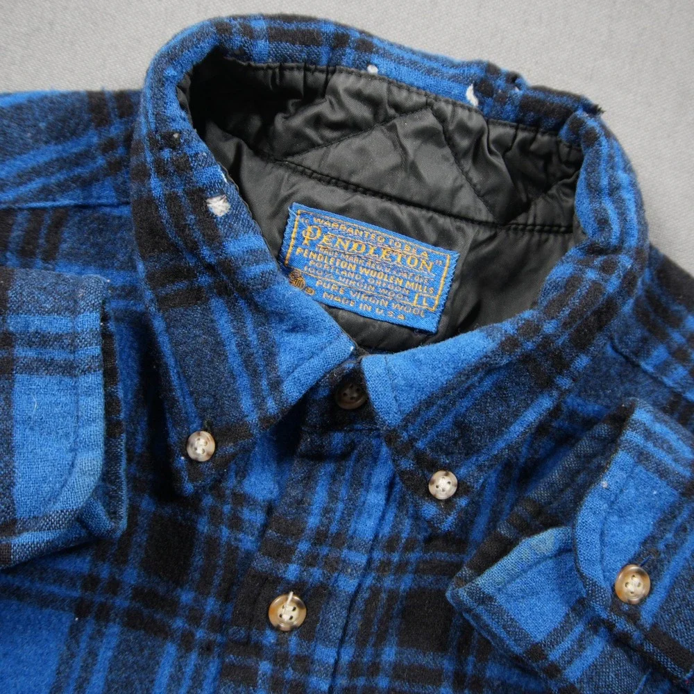 Thrashed Pendleton Vintage Wool Plaid Men Shirt S Blue Distressed Western Skate